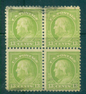 USA 1917-19 Sc#513 13c Apple Green Franklin Perf 11 No Wmk Blk 4 FU Lot69251 - Sonstige & Ohne Zuordnung