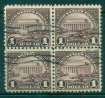 USA 1922-25 Sc#571 $1 Lincoln Memorial Blk 4 P11 (Flat Plate) FU Lot67883 - Sonstige & Ohne Zuordnung