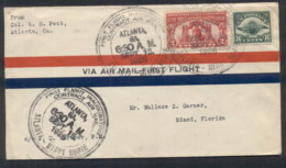 USA 1926  (Sep 15) To Miami With 2c Sesquicentennial & 8c Airplane Radiator Tied By Twin Strikes Of 'FIRST FLIGHT INAUGU - Altri & Non Classificati