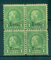 USA 1929 Sc#658 1c Franklin Kans. Opt. Blk 4 FU Lot68120 - Other & Unclassified