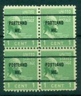 USA 1938-54 Precancel Maine Portland 1c Blk 4 FU (Ty61)(lot23010) - Voorafgestempeld