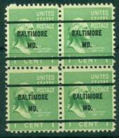 USA 1938-54 Precancel Maryland Baltimore 1c Blk 4 FU (lot23012) - Voorafgestempeld