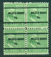 USA 1938-54 Precancel Pennsylvania Wilkes Barre 1c Blk 4 FU (lot23142) - Voorafgestempeld
