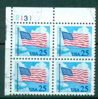USA 1988 Sc#2278 25c Flag P#2131 Blk 4 FU Lot47451 - Other & Unclassified