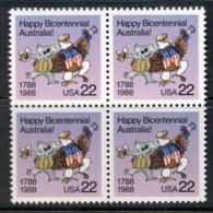 USA 1988 Sc#2370 Australian Bicentennial Blk4 MUH - Sonstige & Ohne Zuordnung