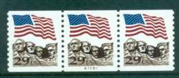 USA 1991 Sc#2523A 29c Flag Over Mt Rushmore Photogravure Coil P#A11111 Str 3 MUH Lot47516 - Coils (Plate Numbers)