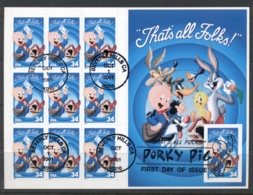 USA 2001 Sc#3535 That's All Folks, Porky Pig IMPERF RH Pane 10 FU - Other & Unclassified