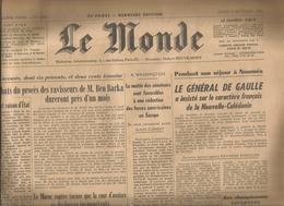 Journal , LE MONDE , 6 Septembre 1966, De Gaulle, Nouvelle Calédonie ,Ben Barka ..., , 2 Scans , Frais Fr 3.95 E - Desde 1950