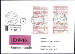 1984 Lettre Recommandé EXPRES Luxembourg Vers Moers, 4 Timbres De Distributeurs  2Scans - Briefe U. Dokumente