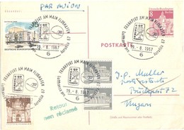 FRANKFURT AM MAIN Flughafen Postkarte 8 Pf Pfalz DB Berlin St 19 8 1967 Aerfila 67  Zuruck Retour Envoyeur - Lettres & Documents