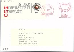 NEDERLAND - EMA RIJKS UNIVERSITEIT UTRECHT -  AMSTERDAM 21.3.86 / 2 - Machines à Affranchir (EMA)