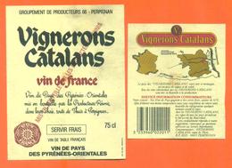 étiquette + Etiq De Dos Ancienne De Vin Vignerons Catalans Producteurs à Perpignan - 75 Cl - Militaire