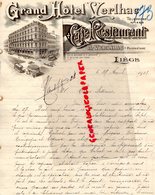 BELGIQUE- LIEGE- RARE LETTRE MANUSCRITE GRAND HOTEL VERLHAC-CAFE RESTAURANT-A. VERLHAC PROPRIETAIRE 1908 - Artigianato