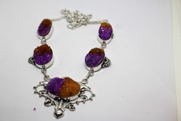 4156 - Collana Di Agata Druzy Arancione Viola  Misura 56 Cm - Colliers/Chaînes