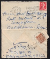 CASABLANCA - MAROC / 1956 - LETTRE DE PARIS  - TAXE DE POSTE RESTANTE DE CASABLANCA (ref 7942) - 1859-1959 Brieven & Documenten