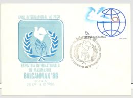 INTERNATIONAL YEAR OF PEACE, DOVE, SPECIAL COVER, 1986, ROMANIA - Lettres & Documents