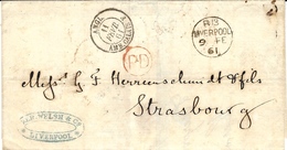 1861 - Letter From LIVERPOOL To Strasbourg  ( France )  Entrée  " ANGL. AMB. CALAIS F " - Covers & Documents