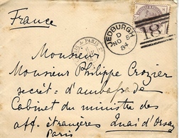 1884 - Cover From JEDBOURGH  Fr 2 1/2 P  Ann. 187  To  Paris - Briefe U. Dokumente