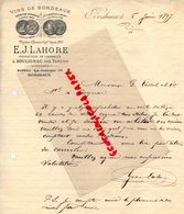 33- BORDEAUX- A SOULIGNAC PAR TARGON-RARE LETTRE MANUSCRITE SIGNEE E.J. LAHORE-199 RUE JUDAIQUE-1897 - 1800 – 1899