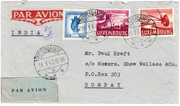 1947 Flugpostbrief Aus Differdange Nach Bombay; Rückseitig Ankunftsstempel; Gebrauchsspuren - Storia Postale