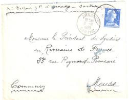 ARNAGES Sarthe Lettre 20 F Muller Bleu Yv 1011B Ob T A D  Lautier A7 5 11 1958 - Lettres & Documents