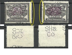 USA State Of New York Stock Transfer Tax , 20 Cents, Perforation Varieties, Used - Fiscaux