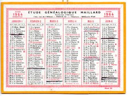 Calendrier Cartonné 1964. Etude Généalogique Maillard, Paris - Petit Format : 1961-70