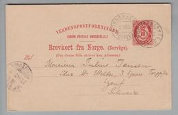 Heimat Norwegen Nordbanernes 1892-08-21 Ganzsache Nach Genève CH - Covers & Documents