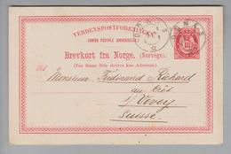 Heimat Norwegen Odnas 1896-08-23 Ganzsache Nach Vevey CH - Lettres & Documents