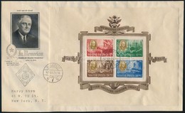 1947 Roosevelt Blokkpár 2 Db Díjkiegészített Légi FDC-n New Yorkba - Sonstige & Ohne Zuordnung