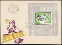 1967 100 éves A Magyar Posta 'talpas' Vágott Blokk FDC-n (45.000) - Andere & Zonder Classificatie