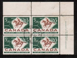 CANADA  Scott # 413 VF USED UPPER RIGHT PLATE #1 BLOCK Of 4  LG-947 - Blocs-feuillets
