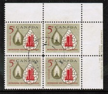 CANADA  Scott # 381 VF USED UPPER RIGHT PLATE #1 BLOCK Of 4  LG-951 - Blocs-feuillets