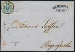 1853 9kr HP III Lemezhibás Bélyeg Levélen ,,ESSEGG'  ,,KLAGENFURTH' - Other & Unclassified