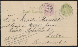 1899 3kr Díjjegyes Zárt Levelezőlap Feketeszámú 2kr Díjkiegészítéssel 'NAGY-BÁNYA' - 'ZEITZ' - Sonstige & Ohne Zuordnung