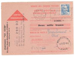 PARIS 88 EMA Armée Air B 088204 Mandat Carte Contre Rembou Gandon 12 F Bleu Yv 812 Henrichemont Cher Horoplan Lautier A5 - Storia Postale