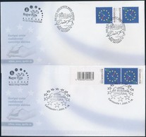 2003 Úton Az Európai Unióba 2 Db Klf Fordított állású Pár - Az Egyik Vonalkódos - 2 Db FDC-n - Other & Unclassified