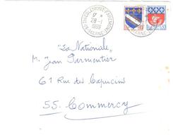 51 THIEBLEMONT FAREMONT Marne Lettre Blason 10c Troyes 30c Paris Yv 1353 1354B Ob 28 1 1969 - Covers & Documents