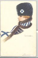 CPA SIGNED ILLUSTRATIONS, GIOVANNI NANNI- WOMAN WITH GREEK FLAG SCARF AND HAT, CENSORED WW1 - Nanni