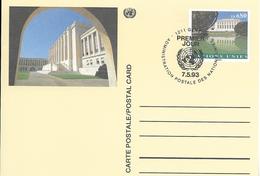 Onu, United Nations, Nations Unies,genève, Entier Postal 1993, Carte Fdc, 0.80 Fs , Palais Des Nations - Lettres & Documents