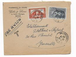 ALGERIE - 1942 - PETAIN - ENVELOPPE Par AVION De BONE => MARSEILLE Avec TAXE - Lettres & Documents