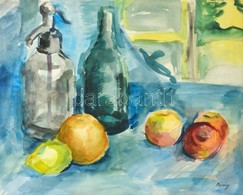 Berény Jelzéssel: Asztali Csendélet Akvarell, Papír, üvegezett Keretben, 40×50 Cm - Sonstige & Ohne Zuordnung