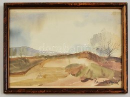 Bernáth Jelzéssel: Kihalt Táj. Akvarell, Papír, üvegezett Keretben, 20×32 Cm - Other & Unclassified