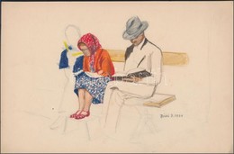 Biczó Judit(1938): Aratás Után, Padon, 2 Db Ceruza, Papír, Jelezett, 20x30 Cm - Sonstige & Ohne Zuordnung