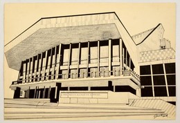 Bortnyik Jelzéssel: Modern épület. Tus-ceruza, Papír, 29×42 Cm - Sonstige & Ohne Zuordnung
