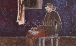Fülöp Erzsébet (1937-): Olvasó Nő. Tempera, Papír, Jelzés Nélkül, üvegezett Keretben, 19×31 - Sonstige & Ohne Zuordnung