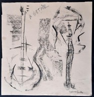 Gyenes Jelzéssel: A Gitár. Szén, Papír, 29×28 Cm - Sonstige & Ohne Zuordnung