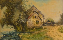 Simone Hanmont (?-?): Ház A Vízpartnál. Ofszet, Papír, üvegezett Keretben, 36×53 Cm - Sonstige & Ohne Zuordnung