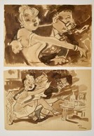 Pán Artúr (1894-?) : Flört. Lavírozott Tus ( 2 Db), Papír, Jelzett,  29×41 Cm (2×) - Sonstige & Ohne Zuordnung
