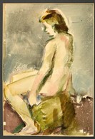 Jelzés Nélkül: Ülő Női Akt. Akvarell Papír, 34×23 Cm - Other & Unclassified